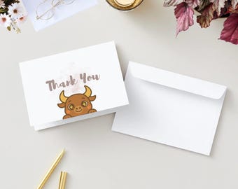 Printable Taurus Cub Thank You Card - 7 x 5in Landscape card - Instant Download PDF
