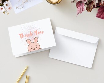 Printable Pink Lili Thank You Card - 7 x 5in Landscape card - Instant Download PDF