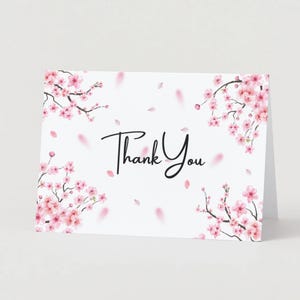 Printable Cherry BlossomThank You Card - 7 x 5in Landscape card - Instant Download PDF
