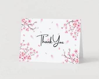 Printable Cherry BlossomThank You Card - 7 x 5in Landscape card - Instant Download PDF