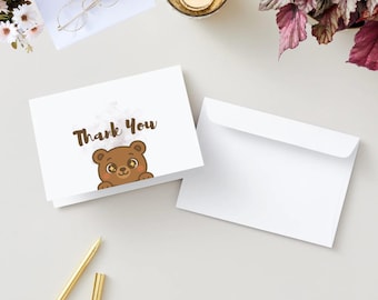 Printable Brown Bear Thank You Card – Kids Party, 7x5 (PDF)