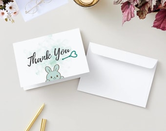 Printable Blue Blubibi Thank You Card - 7 x 5in Landscape card - Instant Download PDF