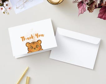 Printable Tiger Cub Thank You Card - 7 x 5in Landscape card - Instant Download PDF