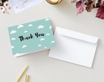 Misty Teal Cloud Thank You Card - Printable Landscape Card (PDF)
