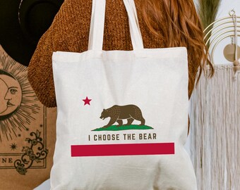 I Choose The Bear Tote Bag: California Bear Flag Canvas Bag