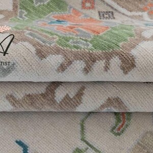 Hand-Knotted Wool Oushak Rug: Colorful Turkish Vintage Style,