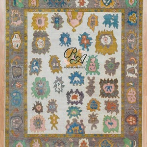 Modern Oushak Rug 5x7 ft | Handmade Turkish Wool Carpet | Cream Beige Area Rug | Boho Tribal Pattern | Living Room Bedroom Decor