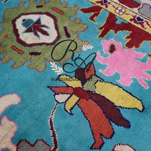 Alfombra tribal Oushak colorida: alfombra de lana anudada a mano, estilo bohemio turco, de 15 x 23 cm, decoración ecléctica y atrevida para el hogar.