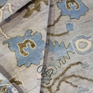 Blue Oushak Rug: Hand-Knotted Turkish Wool Area Rug
