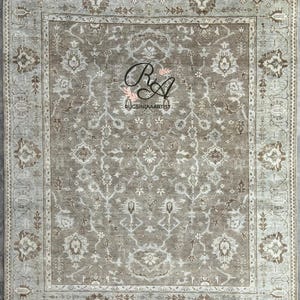 Hand-Knotted Oushak Wool Rug: Neutral Beige Brown, Vintage Turkish Carpet