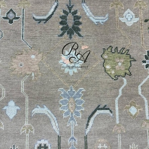 Oushak Rug | Hand-Knotted Wool Vintage Carpet | | 8x10 Turkish Area Rug | Neutral Living Room Decor
