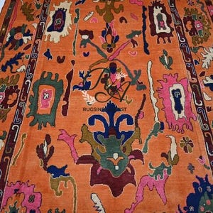 Hand-Knotted Orange Wool Rug: Vintage Turkish Oushak Style, 5x8