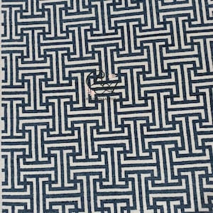 Handwoven Wool Area Rug: Navy Blue Geometric Greek Key Design
