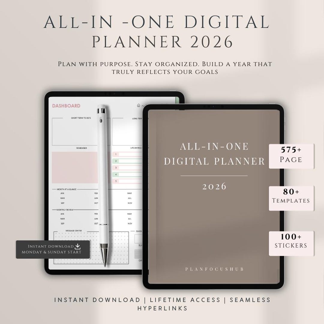 2026 Digital Planner, All in One Hyperlinked Journal for iPad & Android ...