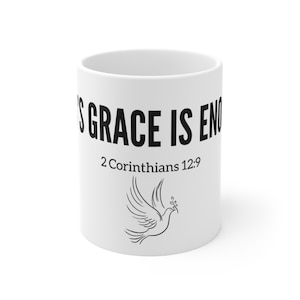 God&#39;s Grace is Enough Cup with Dove and Olive Branch, Christian Faith Coffee Mug, Religious Gift, Inspirational Tea Mug, Christian Kitchen