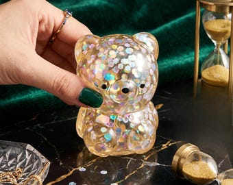 Squishy spongieux en forme d'ours scintillant, balle anti-stress sensorielle kawaii, anti-anxiété de bureau