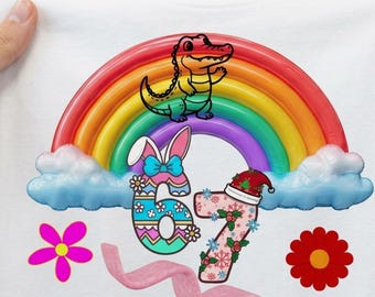 Conception de lapin arc-en-ciel 7e anniversaire, chemise pour enfants SVG PNG (téléchargement numérique)