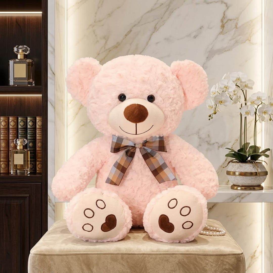 Pink Teddy Bear Plush Toy, 50cm Soft Cotton Stuffed Animal, Kawaii Bow ...