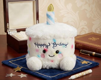 Peluche gâteau Happy B'Day, peluche Palm Pals, mini peluche kawaii, compagnon de collection