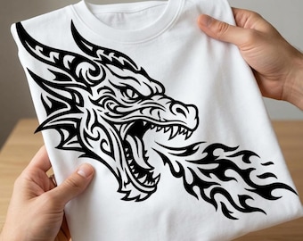Tête de dragon tribal SVG PNG, Clipart art gothique fantastique (téléchargement instantané)