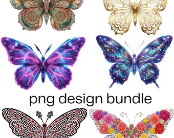 Ensemble papillon PNG, mandala, floral, néon, galaxie, motifs tribaux (téléchargement numérique)