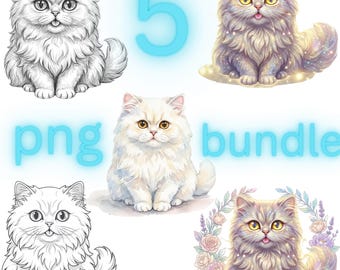 Bundle PNG duveteux chat, clipart chaton, illustration pour amoureux des animaux de compagnie (téléchargement numérique)