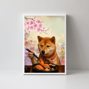 Shiba Inu Sushi Poster: Japanese Dog Art Print, Minimalist Kitchen Decor