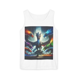 Dragon Enthusiasts Tank Top, Mythical Sleeveless Muscle Shirt, Fantasy Dragons Tee, Vibrant Color Graphic Apparel, Majestic Dragon Lover Top