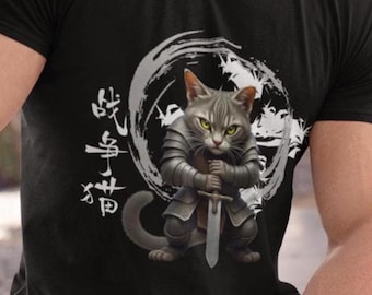 Krigarkatt-T-shirt: Kinesisk karaktärsdesign, djurälskare, katttröja, Thunderklanen, husdjursägare, krigarkatter, katt.