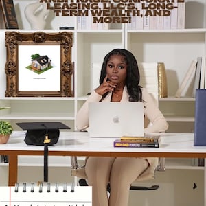 May include: An image featuring the text "Airbnb Playbook" and related topics like arbitrage and corporate leasing. A person is seated at a desk with a laptop, books, and a framed picture of a house. The image suggests a business or educational theme.