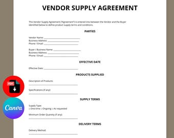 Plantilla de acuerdo de suministro con proveedor / Contrato mayorista (Descarga en Canva)
