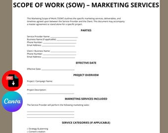Marketing Scope of Work Template | SOW Project Agreement (Canva PDF)
