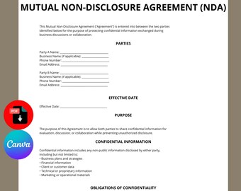 Plantilla de acuerdo de confidencialidad mutua (Canva PDF)