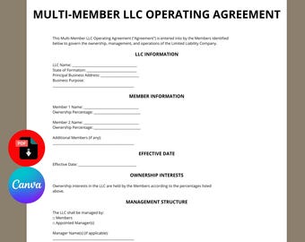 Plantilla de acuerdo operativo para LLC con varios miembros / Contrato legal comercial (Descarga en Canva)