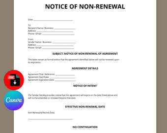 Plantilla de aviso de no renovación / Carta de vencimiento de contrato (editable en Canva)