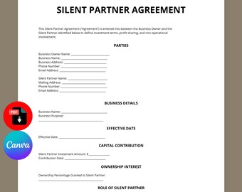 Plantilla de Acuerdo de Socio Silencioso / Contrato de Inversión Empresarial (Descarga en Canva)