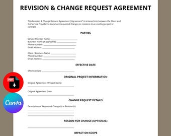 Project Change Request Agreement | Scope Management Form (Canva Editable PDF)