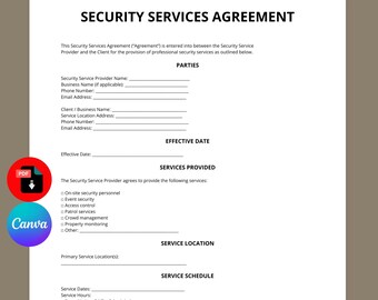 Security Services Agreement Template | Security Contract Template | Event Security Agreement | Editable Canva PDF | Instant Download