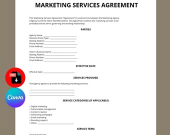 Marketing Services Agreement Template | Digital Marketing Contract | Agency Agreement Template | Editable Canva PDF | Instant Download