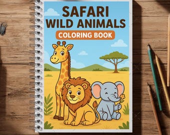 Kawaii Safari Animals Coloring Book • Kids Jungle Activity (PDF)
