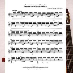 Recuerdos de la Alhambra Guitar Sheet Music | Tarrega Tremolo (PDF) - 4 Pages