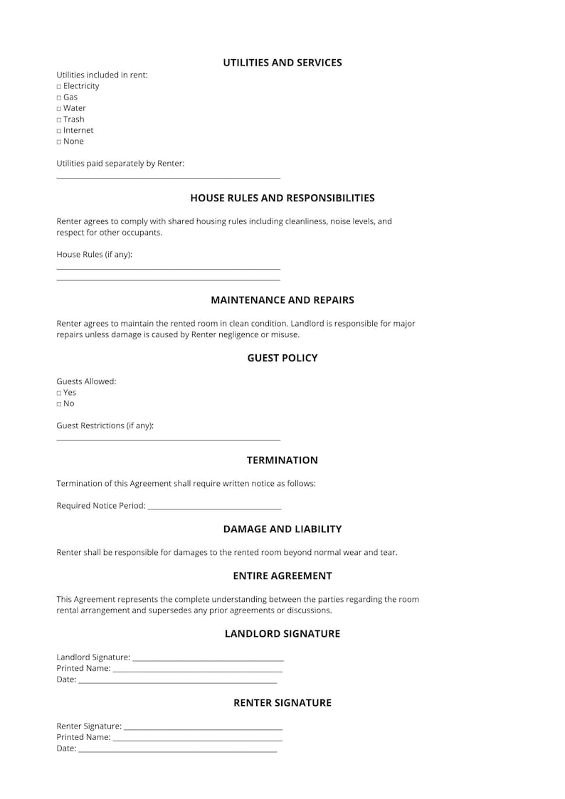 House Rental Policy Room Rental Agreement Template | Shared Housing Lease Contract (canva ...