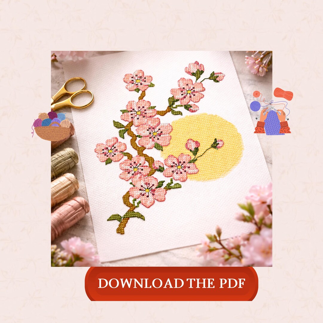 Cherry Blossom Cross Stitch Pattern, Japanese Sakura Embroidery Design ...