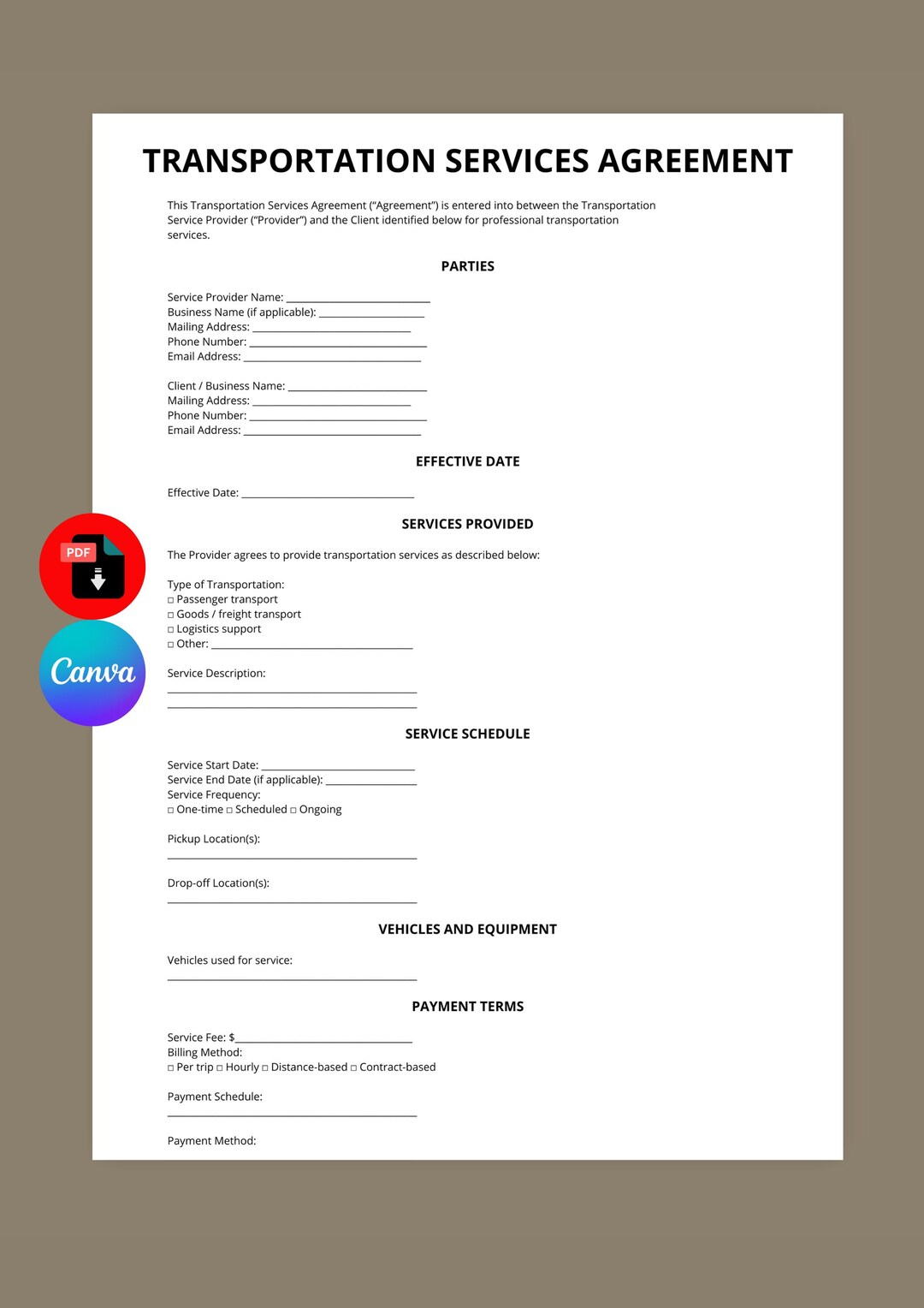 Template Rgr Transportation Services Agreement Template | Logistics Contract (canva ...