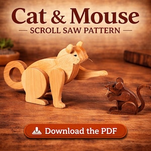 Cat and Mouse Scroll Saw Pattern | Wooden Cat Toy Plan | Animal Wood Pattern | DIY Woodworking Project | Digital PDF Download