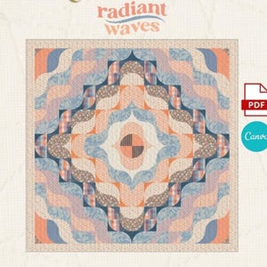 Radiant Waves Quilt Pattern PDF – Modern Curved Quilt Design, Drunkard’s Path Quilt, Large 86x86 Bed Quilt, Advanced Quilting Pattern