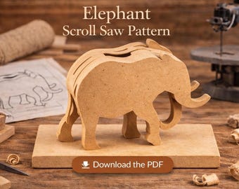 Elephant Scroll Saw Pattern | Wooden Elephant Bank Plan | DIY Wood Elephant Coin Bank | Woodworking Template | Digital PDF Download