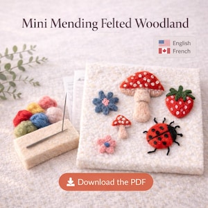 Visible Mending Woodland Pattern PDF | Mini Forest Needle Felting Motifs | Mushroom Leaf Acorn Repair | Beginner Felt Patch Pattern