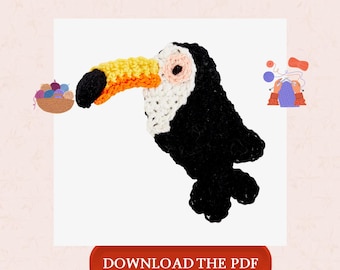 Toucan Crochet Pattern PDF, Tropical Bird Crochet Patch, Toucan Applique Pattern, Crochet Badge for Shirts & Bags