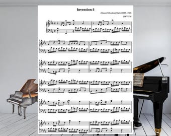 Bach Invention No. 5 in E-flat Major BWV 776 | Two-Part Piano Invention PDF